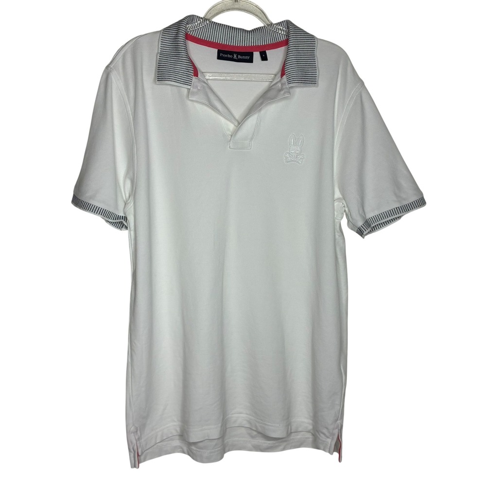 Psycho Bunny Mens Size 5 L White Pima Cotton Polo‎ Shirt Preppy Golf Embroider
